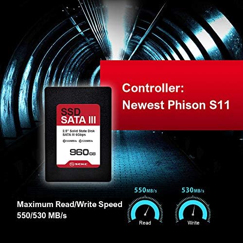SEKC 960GB SSD SATA III 6 GB/s, до 550/530 MB/s Брзина на читање/пишување, внатрешна 2,5 7мм