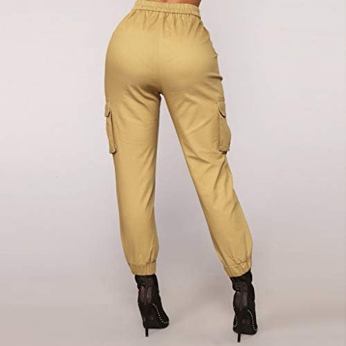 Bddviqnn женски меки карго панталони џебови летни цврсти бои трендовски буги панталони плус големина џогери за жени салата за џемпери