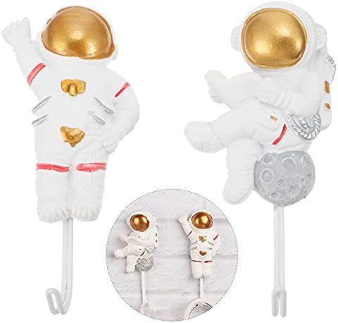 Besportble 2 парчиња wallидни лепливи куки, астронаут клучни куки, астронаут што слета на куките на Месечината за висечки клучеви
