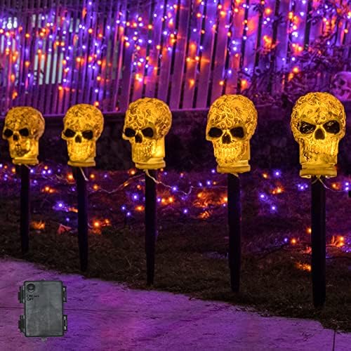 Декорации за Ноќта на вештерките на отворено 5 пакувани осветлени скелети череп со голема големина на Ноќта на вештерките на