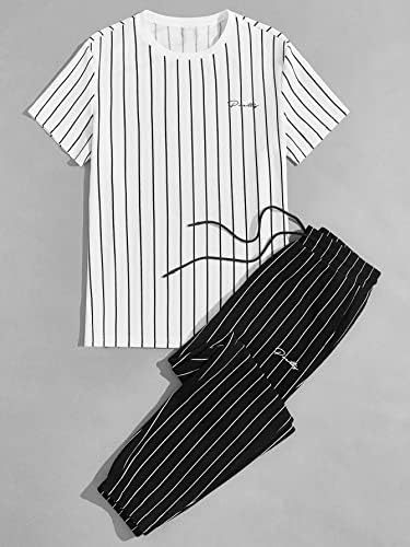 Ојоангл машки 2 парчиња облеки графички кратки ракави и панталони за џогерски панталони