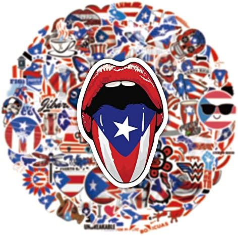 100 парчиња налепници во Порто Рико, винил водоотпорен Порто Рико знаме естетски декорации за лаптопи со шише со вода компјутери Телефонски