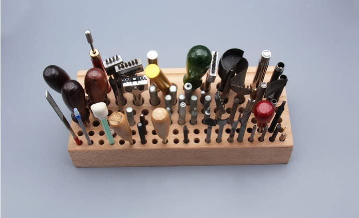 Jeanoko 100 дупки дрвени решетки за складирање, кожен занаетчиски алатка за алатки за пробивање на организатор за боење за складирање