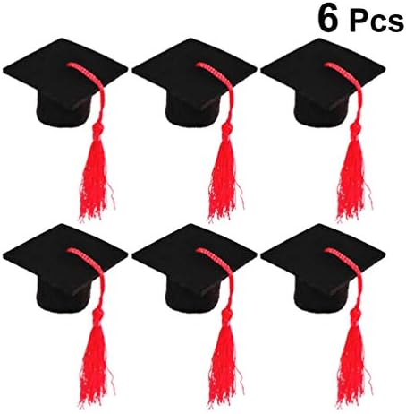 ДОИТОЛ Торта Украсување 6 парчиња Мини Капа За Дипломирање Украси За Капа За Дипломирање Капи За Дипломирање Со Црвени Ресни За Дипломирање