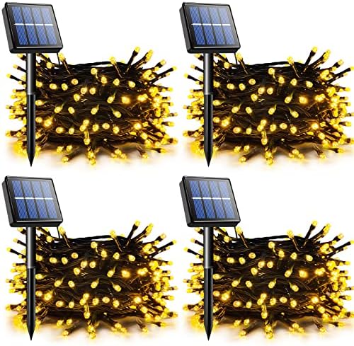 Tiang Solar String Lights, 144ft x 4 пакет вкупно 400 LED 8 режими Повеќебојни соларни жици на отворено светла, водоотпорни самовили