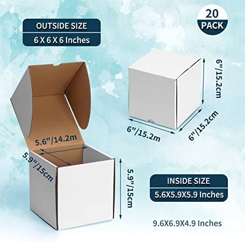 Wiftrey 6x6x6 бели кутии за испорака 20 пакувања за мал бизнис, мали брановидни картонски кутии за пошта за испраќање, пакување