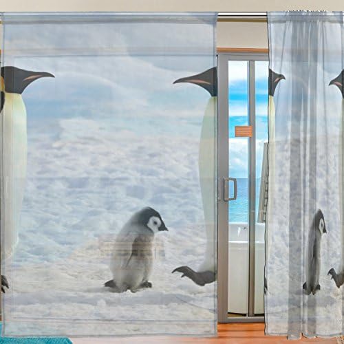 Алаза Пингвин Семејство Снег Проегирен Прозорец Завеса Панел Завеса 55х78 Инчи За Дневна Соба Спална Соба Детска Соба 2 Парче