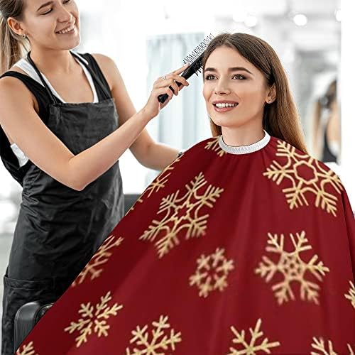 Наметка за сечење коса За Мажи Жена, Златни Снегулки На Црвен Божиќ Голема Наметка За Фризура Со Прилагодливо Затворање Водоотпорна