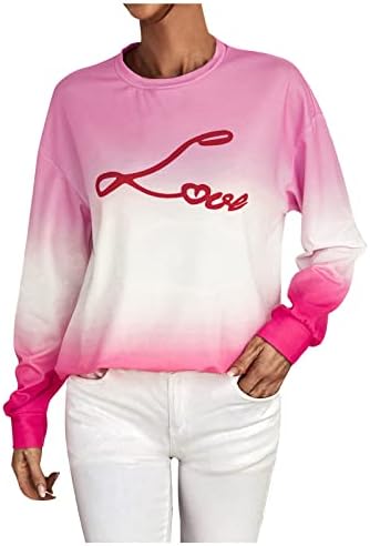 Кошула За Денот на вљубените За Жени Слатки Подароци За Вљубените Дуксер Пуловер Со Долги Ракави Плус Големина Обични Маици
