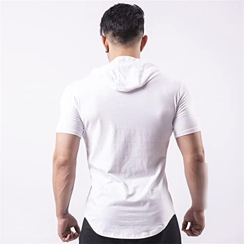 Машки мускулен тренинг маица маица со кратки ракави салата за бодибилдинг качулка со атлетски пулвер џемпер
