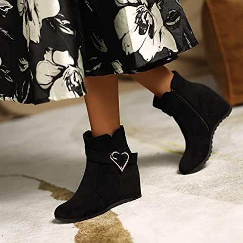 Модни чизми за глуждот за жени платформа за срцеви токи, кои не се лизгаат снежни чевли, сите меча за западни каубојски чизми