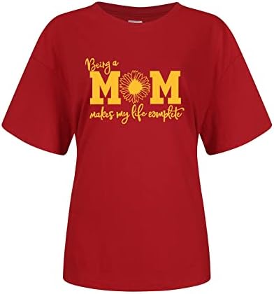 Овермални жени маички маици графички кошули Смешно писмо печатено од врвови на мајката на мајката Обична блуза