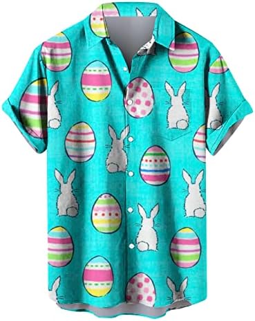 Велигденски кошули за мажи летен краток ракав Смешно зајаче зајак за печатење графички маички плус големина лапел врвови блуза