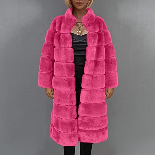 Womenените долги крзнено крзно палто отворено преден меки нејасен удобност топла надворешна облека парка долга павче зимска фаукс