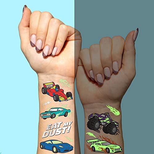 xo, Fetti Автомобили Светат Во Темни Привремени Тетоважи За Деца - 42 парчиња | Чудовиште Камион Роденден Материјали, Тркачки Автомобил