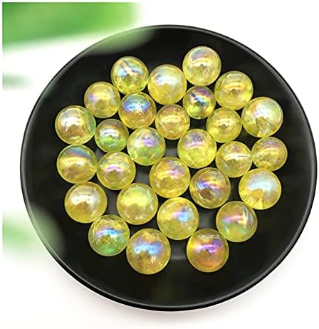 HEEQING AE216 1PC 16-19mm Yellowолта титаниум аура Електропласирачки кварц кристален сфера топки заздравување на природни камења и