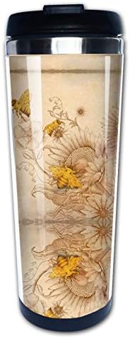 Nvjui jufopl рурални мед пчели диви цвеќиња патуваат тумчи за кафе за машки и жени 14 мл, со капакот на флип, не'рѓосувачки