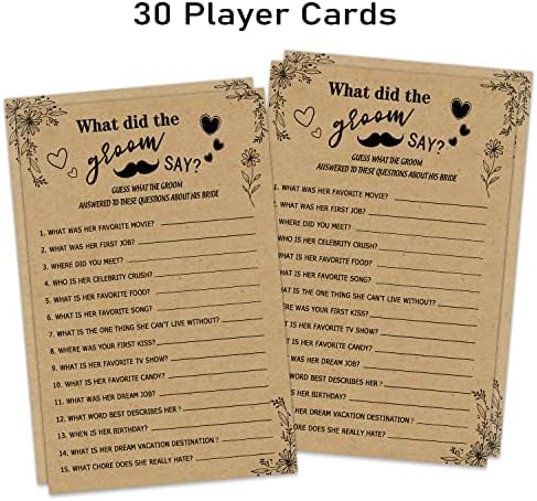 Што рече играта на младоженецот, 30 картички за игра за туширање за свадби ， рустикални невестински свадбени игри за туширање Активности за невестински