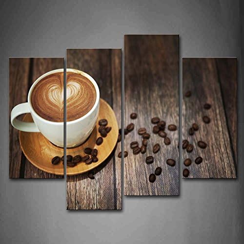 Кафеаво кафе со срцев образец во бела чаша wallидна уметност сликање на сликата на платно храна слики за подарок за украсување дома
