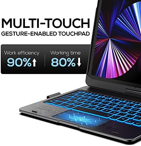 TypeCase Touch Ipad Pro 11 инчен случај со тастатура - Multi -Touch TrackPad & 10 бои задно осветлување и 360 ° ротирачко - тенка