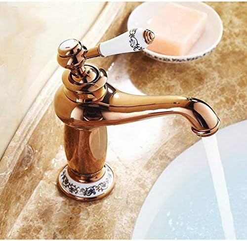 Златен бакарен месинг месинг керамички база поставена единечна керамичка рачка бања бања базен мијалник миксер миксер во вода.