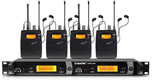 G-Mark G5000 UHF безжичен монитор за монитор во уво 2 Канал 4 Мониторинг на Bodypacks со слушалки за сцена, студио, црква, бенд, рак монтирање
