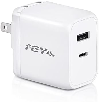 FGY USB C Wallиден полнач, 45W GAN II Брза полнач со двојно пристаниште за полнење, брзо полнење за iPhone14/13/12/11/Pro Max/Pro, MacBook