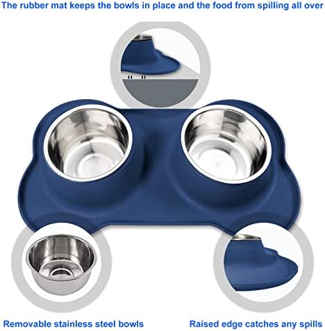 Чинија со храна за кучиња Asfrost, не'рѓосувачки челик, кучиња и чинија со вода, садови за кучиња поставени без излевање без лизгање силиконски