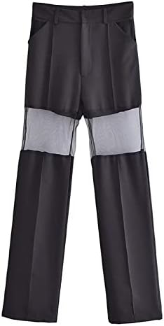 Women'sенски мрежни обврски со директни панталони, обични панталони со високи половини од чипка, јога панталони за тренингот што работи