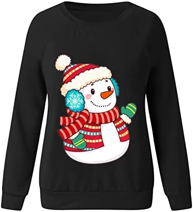 Кошули со долг ракав за жени, Божиќни снежни производи за печатење графички пуловер маици Божиќни обични екипаж на вратот на вратот на вратот