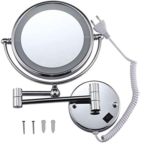 Mirror Yuesfz Mirror 10x/1x Зголемување на шминка со LED светлосен wallид поставен двострана 8,5 инчи 360º вртење на вртење за бања и хотелски