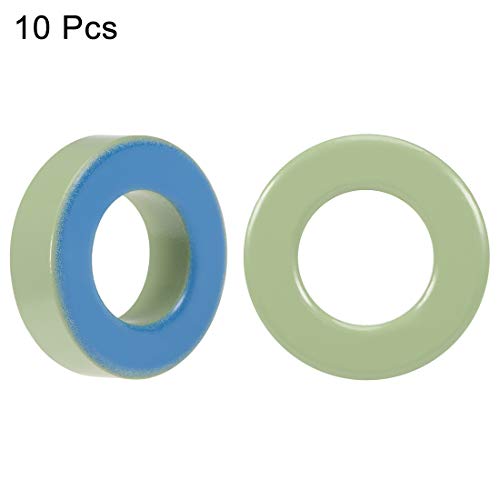 Uxcell toroid Core, Ferrite Chokes Ring Iron Powder Inductor Ferrite Rings, светло зелена сина боја 10 парчиња, 21,3 x 38,8 x 11,2 mm