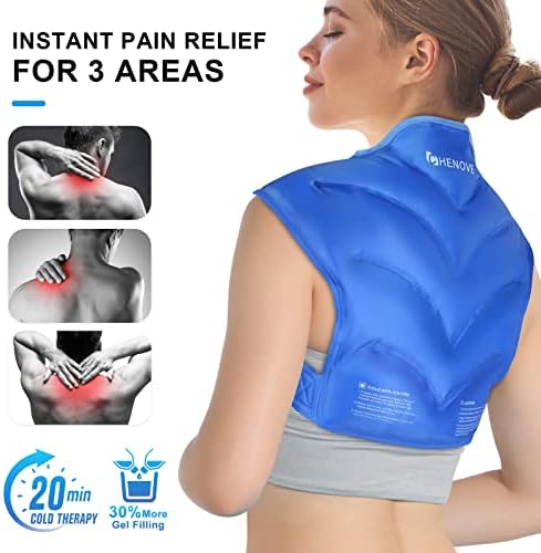 Chenove Ice Pack за рамената Олеснување на болката во горниот дел од грбот + ледениот пакет на стапалото, завиткан ладна терапија Компресија, ладни чорапи средна големина -