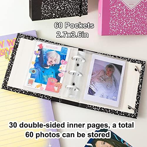 SZHTSWU BINDER KPOP PhotoCard албум со 30 парчиња внатрешни 3 инчи фото албум ракави во лабава лисја за полнење 3 прстени камен -шема за врзивно