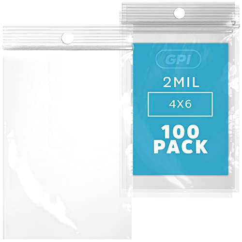 GPI - 6 x 6 - Масовно пакување 100, 2 мил дебела, чиста пластика што може да се повлече од поштенски кеси, виси дупка за дисплеј,