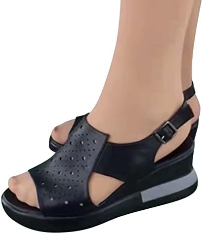 Sumneralенски летни платформи со клинови пета од пета удобни кожни сандали со пип клин -сандали за жени со големина 6,5