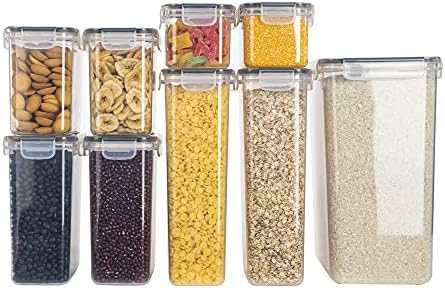 Шароман Големи Херметички Контејнери За Складирање Сува Храна 8,5 Л / 300оз Кофа Со Ориз, Пластични Пластични Канистри Без БПА Со Етикети 9 парчиња-Поставени