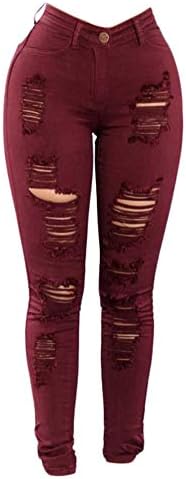 Andongnywell со високи половини фармерки за жени - искинати, потресени фармерки што се протегаат со тексас панталони со тексас