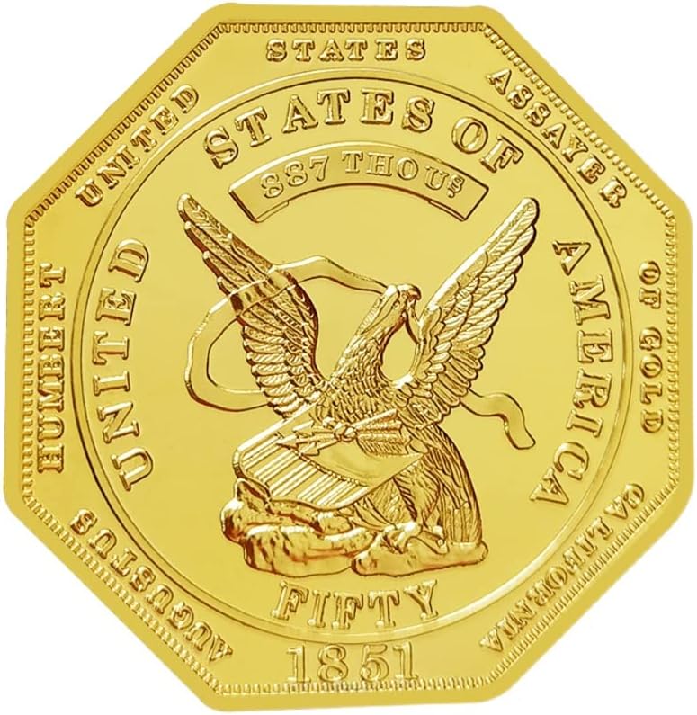 1851 Американски Хамберт Октагон Занает Монета Позлатени Странски Медалјон Колекција Орел Врежан Значка