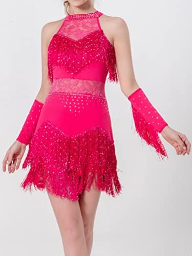 Aisислар женски сјајно рингестон, латински танц фустан Танго Румба, салата за танцување костум за танцување