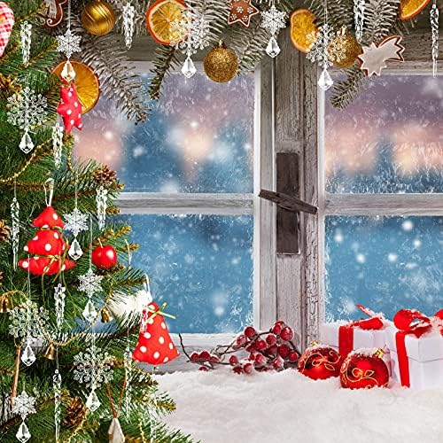 24 парчиња Божиќна снегулка капка украс Кристал Кристал Кристал Икици кои висат акрилични чисти снегулки и украси од мраз со
