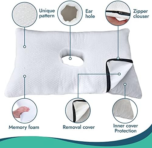 Holey Pillows уво перница за уво олеснување на болката - 50 x 30cm меморија од пена од пена за спиење на ушите - Перница за крофни за приклучоци