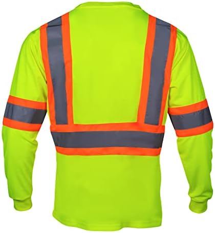 Вендис маж со висока вис безбедносна маица Ansi класа 2 рефлектирана кошула со долг ракав со џеб