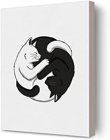 Јин и јанг мачки врамени платно домашна уметност, бела мачка црна мачка печатење слики постери 12 x 15 lубител на мачки oreубовници за домашна