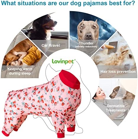 Lovinpet Екстра големи пижами на кучиња - лесна памучна ткаенина со УВ заштита, миленичиња вознемиреност смирувачка кошула