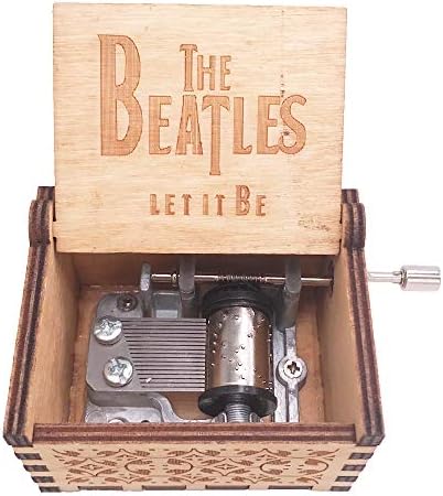 Музички кутија со музички кутии на Битлси, издлабени музички подароци од дрво, играјте го, кафеава