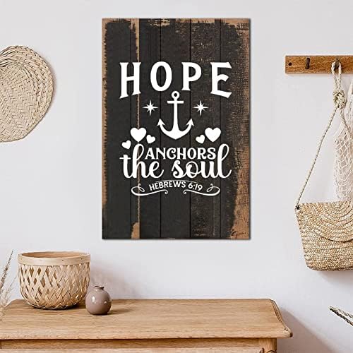 Мотивациски цитат Вуд знак Библиски стихови Надеж ги прицврстува душата Евреите 6:19 шик дрвен wallид што виси уметнички плакета за дневна