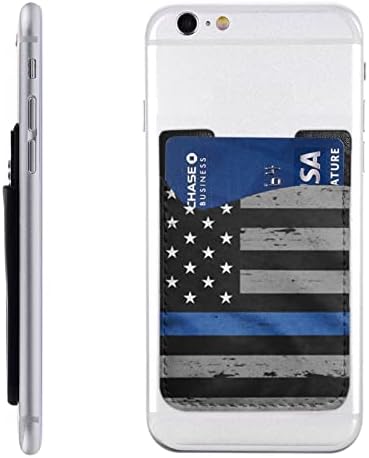 Американски држач за телефонска картичка со тенка сина линија PU кожна кредитна картичка ID Case торбичка 3М лепливи ракави за