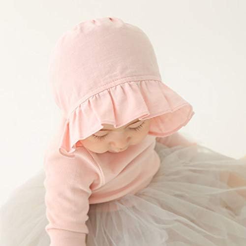 Babyелетри Бебе капа за капаци на мали деца Модна принцеза Руфл Муслин Поставена капаче за новороденче Лајси Бејни, 3м 6 метри 12м