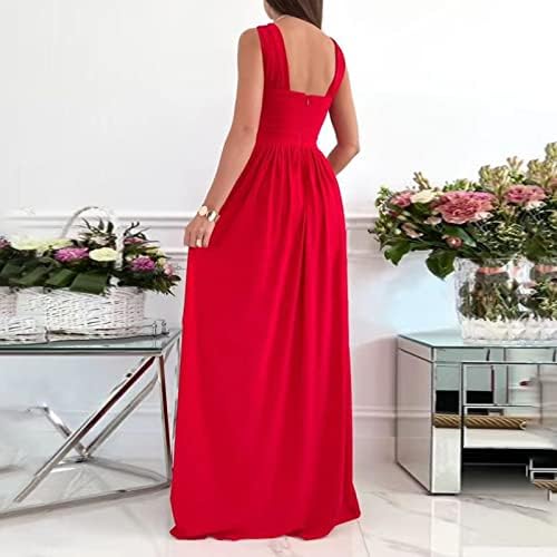 Nokmopo пролетни фустани за жени 2023 Официјална мода обичен макси фустан без ракави елегантни поделени долги фустани чипка забава фустан
